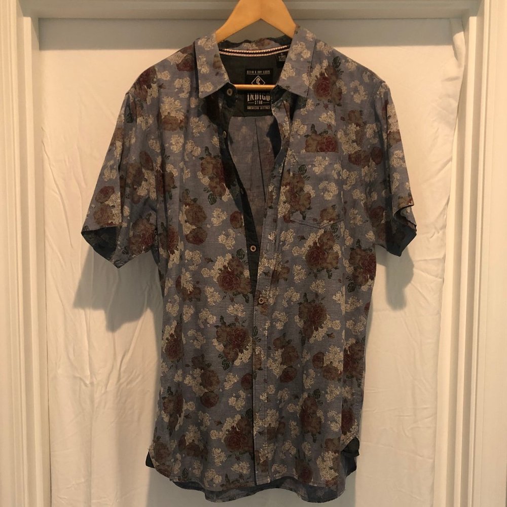 Indigo Star Flower Print Polo